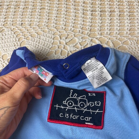 Vintage 1990s Small Steps Baby Boy 24 Months Blue C Is For Car Coverall Jumpsuit - Picture 3 of 4